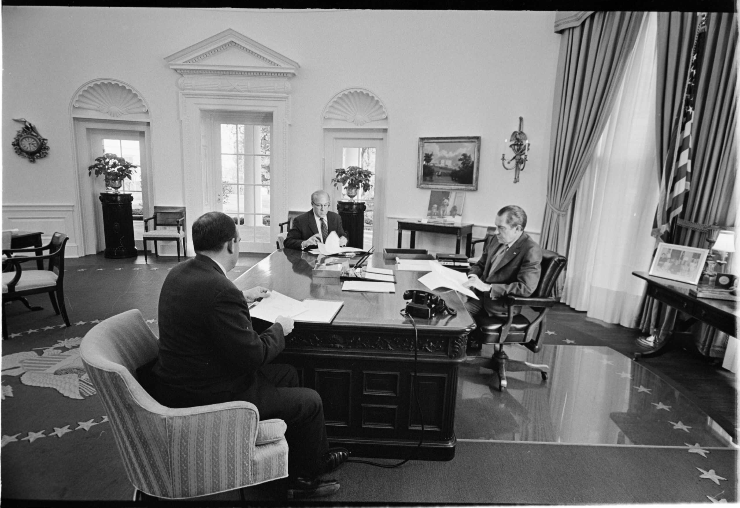 RN with Ehrlichman and Schultz_Oval_12_15_70_37-whpo-5301-06a-i-2020-js